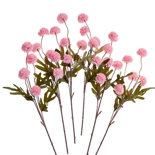 SITUMEIZI Pink Pompon Mum Artificial Flowers Faux Silk Mums Mini Chrysanthemum with Stems 6Pcs for DIY Pink Wedding Centerpieces Floral Arrangements