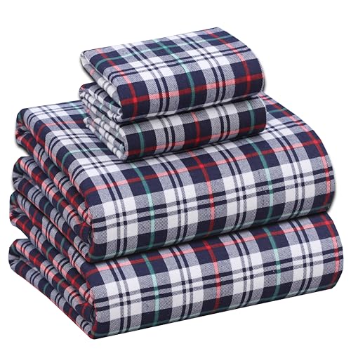 "RUVANTI Flannel Sheets Queen Size - 100% Cotton, Double Brushed - Deep Pockets - 16"" - Breathable, Extra Soft, Warm and Cozy - 4 Piece, Noel"