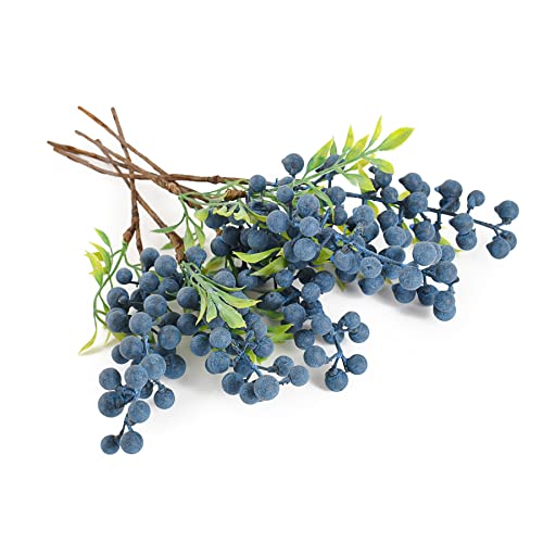 HUIANER Artificial Berries, 6 Pcs Simulation Flowers Lifelike Blueberry with Stems Fake Christmas Fruit Blueberries for Wedding DIY Bridal Bouquet Home Kitchen Party Decoration(Blue)