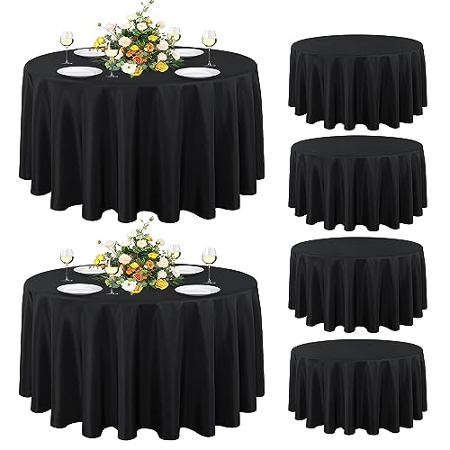 Sancua 6 Pack Round Tablecloth, 120 Inch Black, Stain & Wrinkle Resistant, Polyester, Table Cover for Dining, Buffet, Parties, Camping