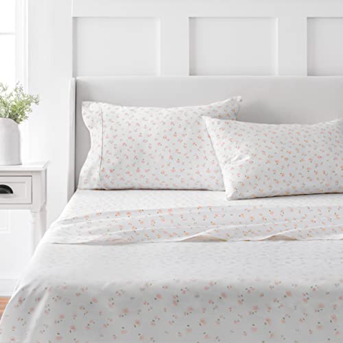 "Martha Stewart 100% Cotton Queen Sheet Set - 4 Piece, Soft, Smooth, Durable, Easy Care, 16"" Deep Pocket Sheet, Bedding Sheets, Sateen Sheet, 1 Flat, 1 Fitted, 2 Pillowcases, Blush"