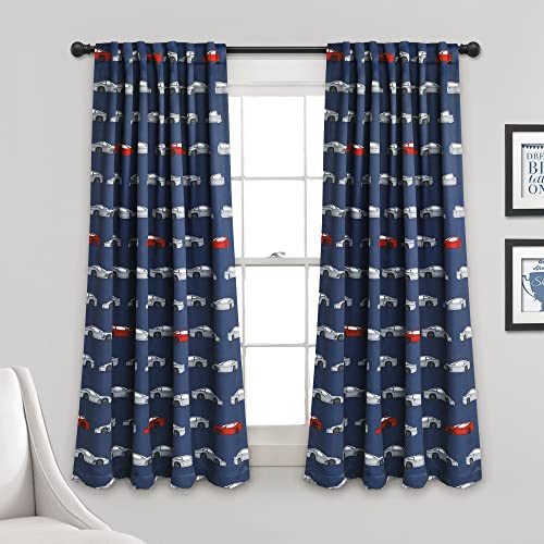 "Lush Decor Race Cars Room Darkening Window Curtain Panel Set, 52"" W x 63"" L, Navy & Red"
