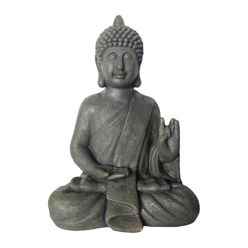 Relaxdays Seated Buddha Statue, Garden & Living Room Decor, Weatherproof, Frost-Resistant, 52x35x21 cm, Anthracite