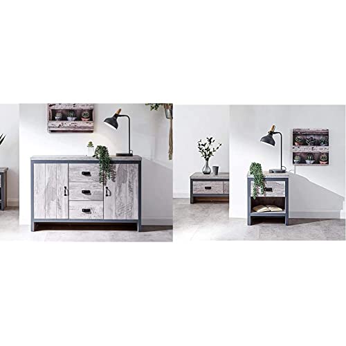 GFW Limited BOSTON 2 DOOR 3 DRAWER SIDEBOARD GREY & Limited BOSTON LAMP TABLE GREY
