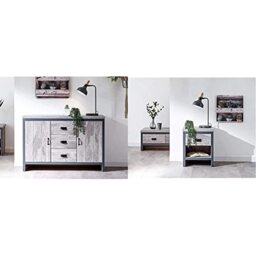 GFW Limited BOSTON 2 DOOR 3 DRAWER SIDEBOARD GREY & Limited BOSTON LAMP TABLE GREY