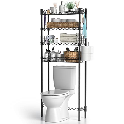 Hodonas Over Toilet Bathroom Organizer, 4-Tier Over The Toilet Storage Shelf Bathroom Shelves, Above Toilet Storage Rack Bathroom Space Saver, Black