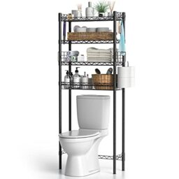 Hodonas Over Toilet Bathroom Organizer, 4-Tier Over The Toilet Storage Shelf Bathroom Shelves, Above Toilet Storage Rack Bathroom Space Saver, Black