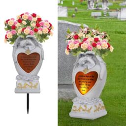 Angel Garden Statues Outdoor Decor,Cemetery vases for Grave,Decoration for Graves,Cemetery vase with led,Family Garden Memorial Statue Funeral Gift, Angels Solar Lights,Crying Angel (White)