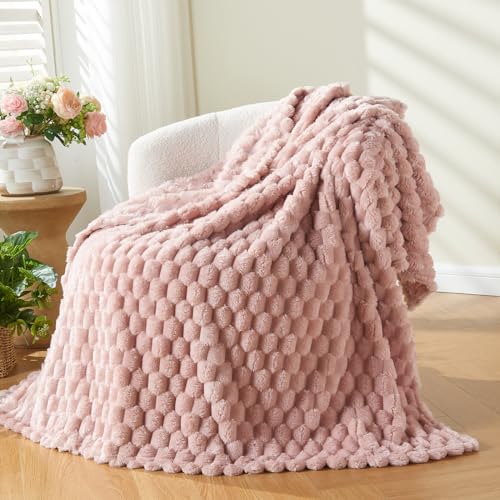 "NEWCOSPLAY Super Soft Throw Blanket Pink Premium Silky Flannel Fleece 3D Clouds Stylish Jacquard Lightweight Bed Blanket All Season Use 350GSM (Pink, Throw(50""x60""))"