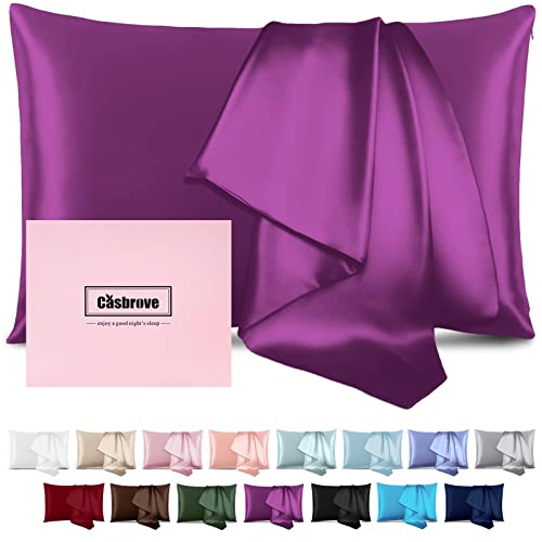Silk Pillowcase for Hair and Skin - Mulberry Silk, Soft Breathable Smooth Both Sided With Zipper, Beauty Sleep Pillow Case for Gift (Standard, Purple)