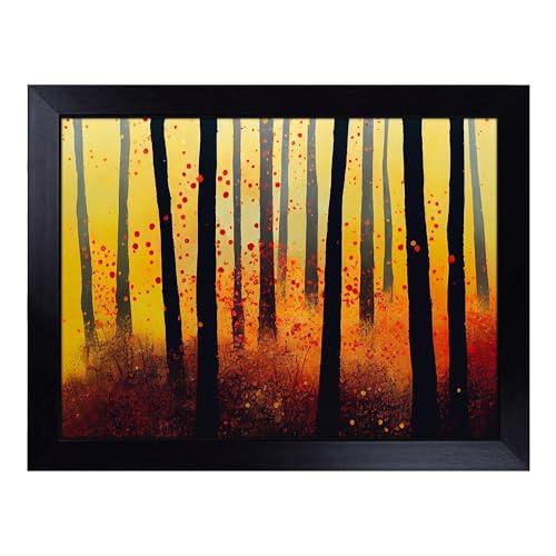 Lap Tray with Bean Bag Cushion, Autumn Forest Splatter - Handmade in the UK, Raised Wooden Edge, Padded Cushion, Heat-Resistant Wipe-Clean Surface, for Meals, Laptops and Crafts