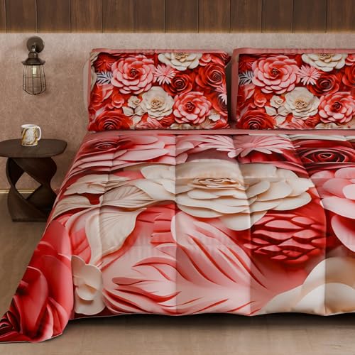 PETTI Artigiani Italiani - Winter Quilt, Winter Duvet, Double Sided Single Quilt Solid Colour and Digital Floral Print 05 3, 100% Microfibre, Made in Italy