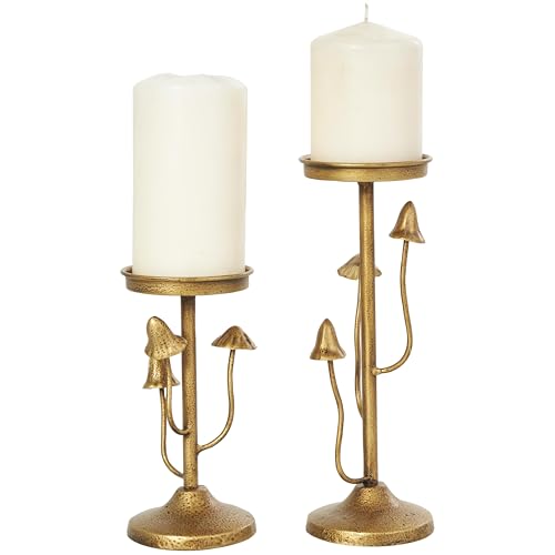 "Deco 79 Metal Abstract Mushroom Inspired Candle Holder, Set of 2 10"", 7"" H, Gold"
