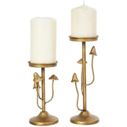 "Deco 79 Metal Abstract Mushroom Inspired Candle Holder, Set of 2 10"", 7"" H, Gold"