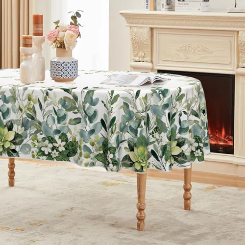 Horaldaily Spring Summer Tablecloth 60 x 84 Inch Oval Eucalyptus Floral - Washable Table Cover for Party Picnic Dinner Decor