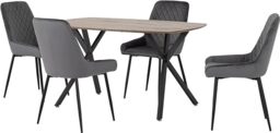 Seconique Athens Dining Table Set with 4 Avery chairs in Medium Oak/Grey