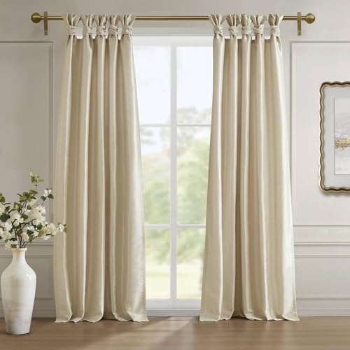 "Madison Park Emilia Faux Silk Total Blackout Single Curtain with Privacy Lining, DIY Twist Tab Top, Window Drape for Living Room, Bedroom and Dorm, 95"" L x 50"" W, Champagne"