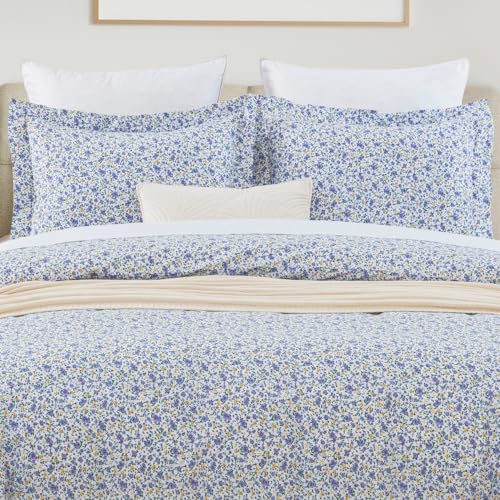 "DAUAOTO King Size Patterned Duvet Cover Set - 104""x90"" Cover + 2 Shams, 100% Cotton Printed Bedding Sets, Ditsy Floral Pattern Purple"