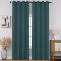 CUCRAF 100% Total Blackout Curtains 84 Length for Window Treatment, Faux Linen Thermal Insulated Grommet Drapes for Bedroom/Living Room, Set of 2 Curtain Panels(Hunter Green, 52 x 84 inches)