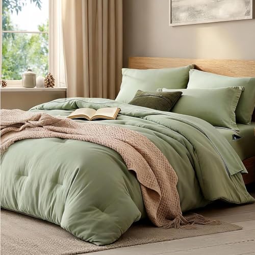 WRENSONGE Twin XL Comforter Set- 5 Pieces Prewashed Bed in a Bag Twin Bedding Sets, Soft All Season Comforter with Sheets, Pillow Sham & Pillowcase, Sage Green