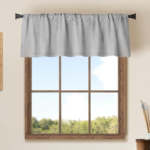 "Jola's House 2 Pack Burlap Window Curtain Valances Farmhouse Style Window Treatment Decor Curtains Rod Pocket Valances for Kitchen/Living Room 16"" x 56"" Dark Grey"