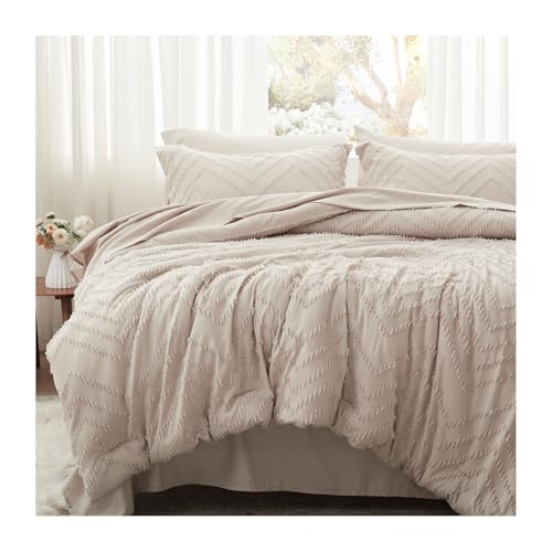 Anluoer Full Comforter Set, Khaki Tufted Bed in a Bag 7 Pieces with comforters and Sheets, All Season Bedding Sets with 1 Comforter, 2 PillowShams, 2 Pillowcases, 1 Flat Sheet, 1 Fitted Sheet