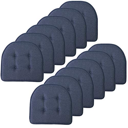 "Sweet Home Collection Chair Cushion Memory Foam Pads Tufted Slip Non Skid Rubber Back U-Shaped 17"" x 16"" Seat Cover, 12 Count (Pack of 1), Denim Blue"
