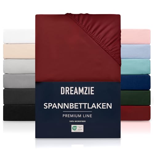 Dreamzie Fitted Sheet 160 x 200 cm for Thick Mattress up to 33 cm – 100% Polyester Microfibre – Bordeaux Certified Chemical Free (Oeko Tex), Fitted Sheet with Full Elastic