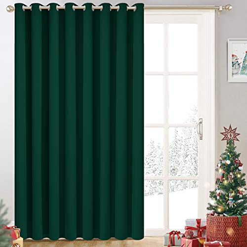 Yakamok Blackout Extra Wide Thermal Insulated Curtains, Total Shade Patio Door Curtain, Full Light Shading Sliding Door Room Divider for Space Separator Bedroom, 1 Panel, W100 x L84, Emerald Green,