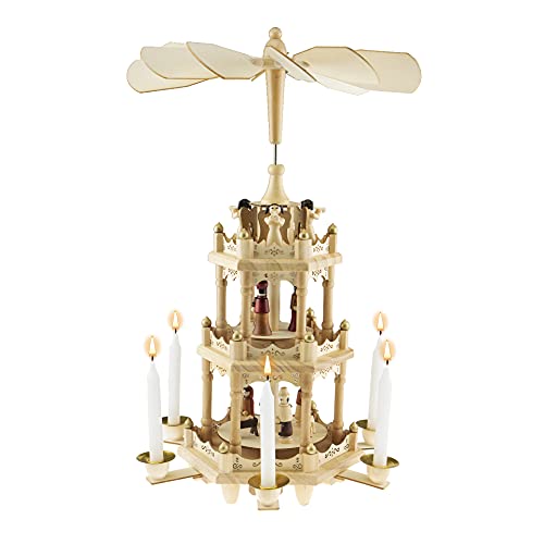 Clever Creations Beige Three Tier Carousel 18 Inch Traditional Wooden Christmas Pyramid Decoration, Festive Christmas D??cor for Shelves and Tables