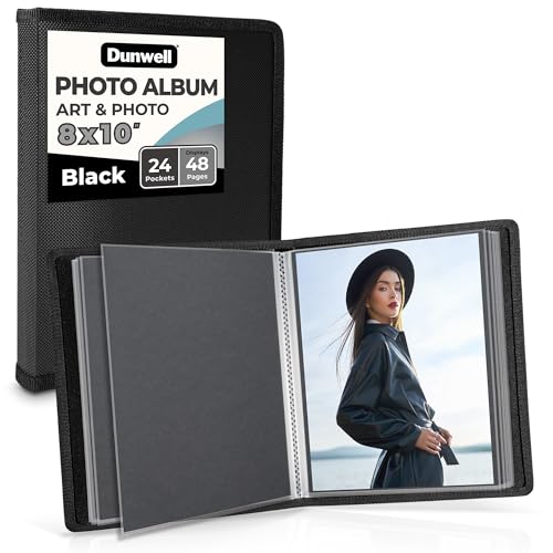 Dunwell 8x10 Photo Album Binder - (Black, 1 Pack), 24 Pocket Bound Presentation Book, Displays 48 Pages of 8 x 10??? Photography or Artwork, Presentation Binder with Sheet Protectors for 8x10 Pictures
