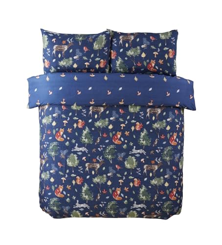 Rapport home Single Christmas Duvet Cover Set - Autumn Forest Microfibre Bedding with 1 Pillowcase, Multicolor Festive Design