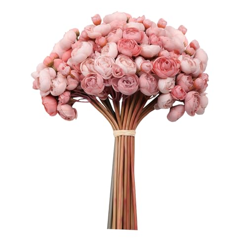Meldel 32Pcs Ranunculus Artificial Flower, Faux Dusty Rose Ranunculus Flowers for DIY Bouquet, Bulk Fake Peony Wedding Filler Flowers for Centerpieces Arrangements Bridal Shower Decorations