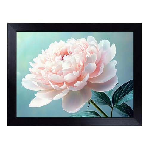 Lap Tray with Bean Bag Cushion, Peony Flower Graphic - Handmade in the UK, Raised Wooden Edge, Padded Cushion, Heat-Resistant Wipe-Clean Surface, for Meals, Laptops and Crafts