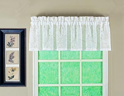 "Today's Curtain, Willow Faux Linen Print Straight Valance 12"", Ecru, 56"" W x 12"" L"