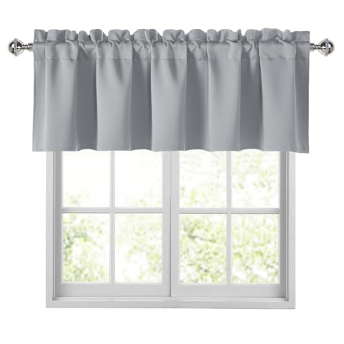 "JIUZHEN Silver Grey Valances for Windows Rod Pocket Room Darkening Small Window Curtains for Kitchen/Bathroom, 52"" W x 14"" L, 1 Panel"