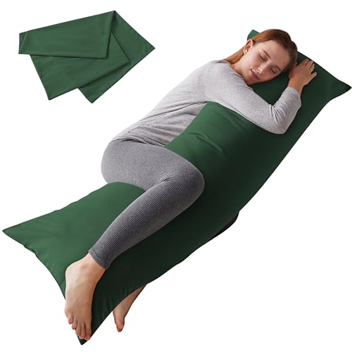 ELNIDO QUEEN Body Pillow with Pillowcase - Soft Long Bed Pillow for Adults - Breathable Full Body Pillow Insert for Sleeping, 20x54inches - Dark Green