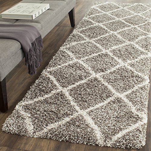Safavieh Shag Rug for Living Room, Dining Room, Bedroom - Hudson Shag Collection, High Pile, in Grey and Ivory, 69 X 244 cm