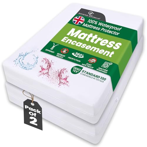GC GAVENO CAVAILIA 2 Pack Mattress Encasement Super King - Waterproof Mattress Protector - Anti-Allergy Zipped Mattress Cover - Bed Bug Dust Mite Proof - Super King Mattress Protector - White