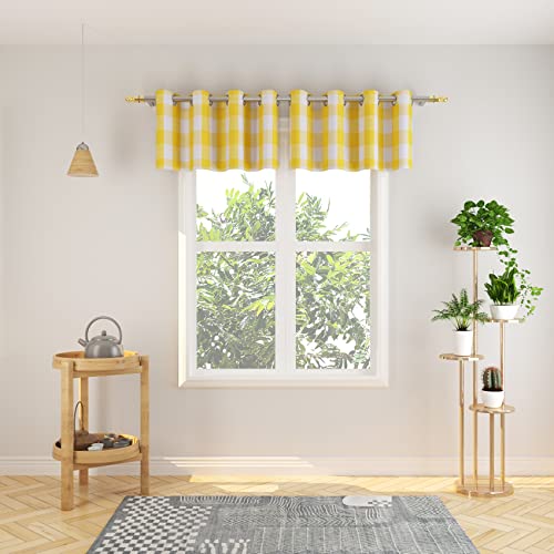 NATUS WEAVER Valance 18 inch Buffalo Check Curtain Valance Gingham Plaid Living Room Window Curtain Panels Bedroom Checker Drapes Grommet Top Window Treatment 2 Panels Yellow and White