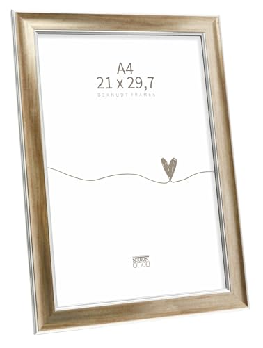 Deknudt Frames - classic photo frame for 21 x 29.7 cm photo - bronze colour with silver bevel - for photos, posters or posters - S244D3 - to stand or hang
