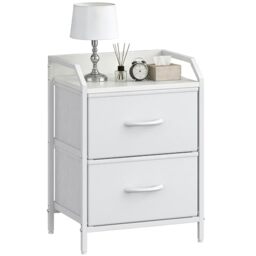 Feonase Bedside Table with 2 Storage Fabric Drawers, Bedside Cabinet 40cm Wide With Sturdy Metal Frame, Bed Side Table for Bedroom & Living Room Modern, White