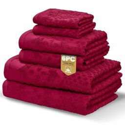 Rapport Home Versailles Jacquard 6-Piece Towel Bale - Luxurious 100% Cotton 500GSM Bathroom Set for Soft Absorbent Comfort and Elegant Style - Bale Ruby