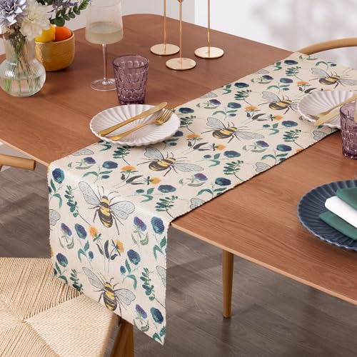 Wylder Wild Garden Table Runner ??? Washable Classic Country Floral Bumblebee Quick Drying Dining Table Decoration (Multicoloured - 180x35cm)