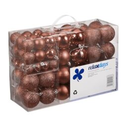 Relaxdays Christmas Baubles Set of 100, Festive Ornaments, Matt, Shiny, Glitter, Tree Balls ∅ 3, 4 & 6 cm, Brown, 7 x 6 x 6 cm