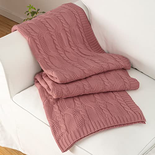 "Aormenzy Dusty Pink Knit Throw Blankets Oversized Cable Knit Decorative Throw Blanket Dusty Rose Soft Cozy Knitted Blanket for Sofa Couch Bed, 60"" x 80"""