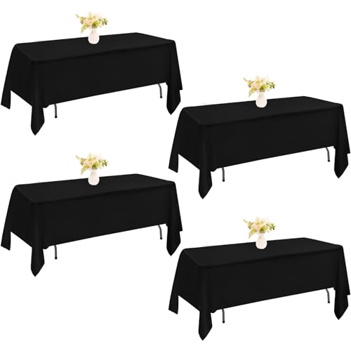 JALANCY 4 Pack Rectangle Tablecloth 60x102 Inch Black Table Cloth for 6 Foot Rectangle Tables Washable Polyester Table Cover for Wedding Dining Table Buffet Parties Banquet Decoration???Black???