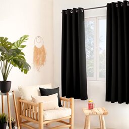 ED ENJOY HOME Thermal Blackout Curtain 135 x 180 cm, Metal Eyelets, Anti-Heat, Anti-Cold, for Bedroom and Living Room Black