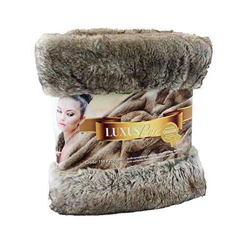 Gözze - Throw/Blanket, Smart Fur Look, Kodiak Bear Design, 150 x 200 cm - Grey