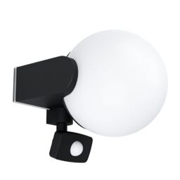 EGLO Outdoor Wall Light Rubio with Motion and Twilight Sensor, Porch Lighting, Waterproof Outside Lamp Made of Black Cast Aluminium and White Plastic, E27 Socket, IP44